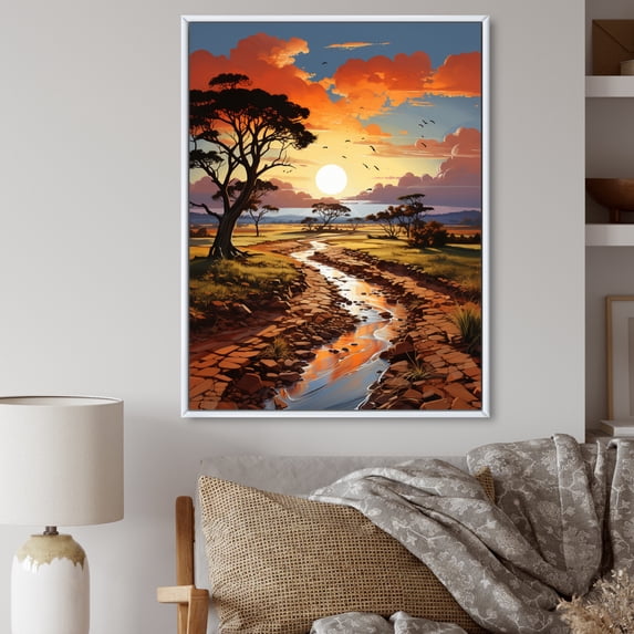 Designart "Baobab Tree horizon I" Floral Floater Framed Canvas Print