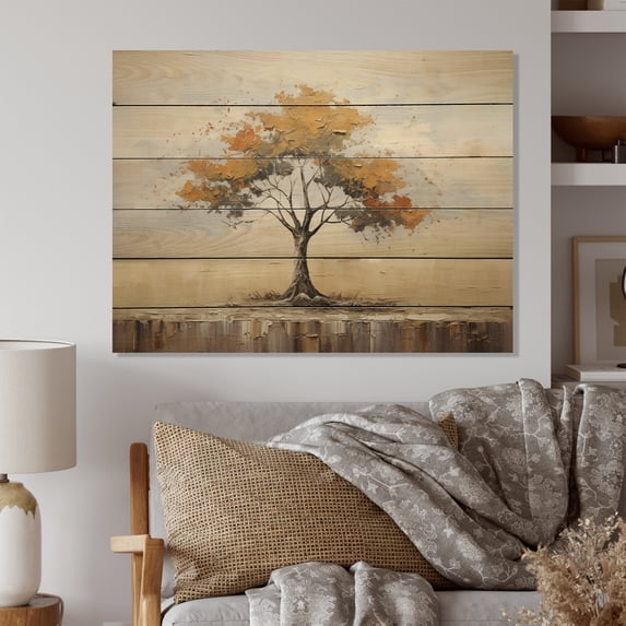 Designart "Baobab Tree horizon VI" Floral Print on Natural Pine Wood