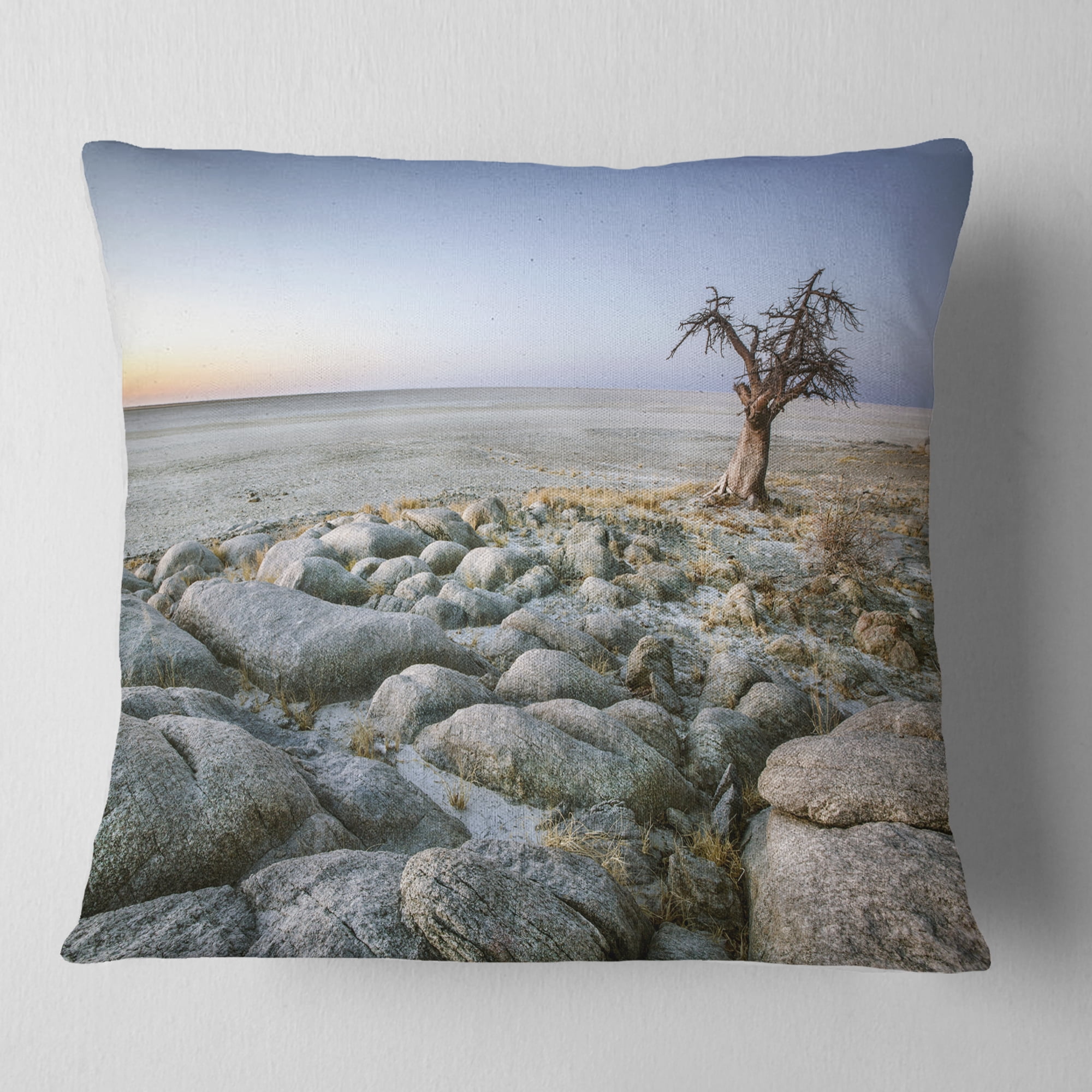 Designart Baobab Tree on Rocky Terrain - Landscape Printed Throw Pillow - 16x16