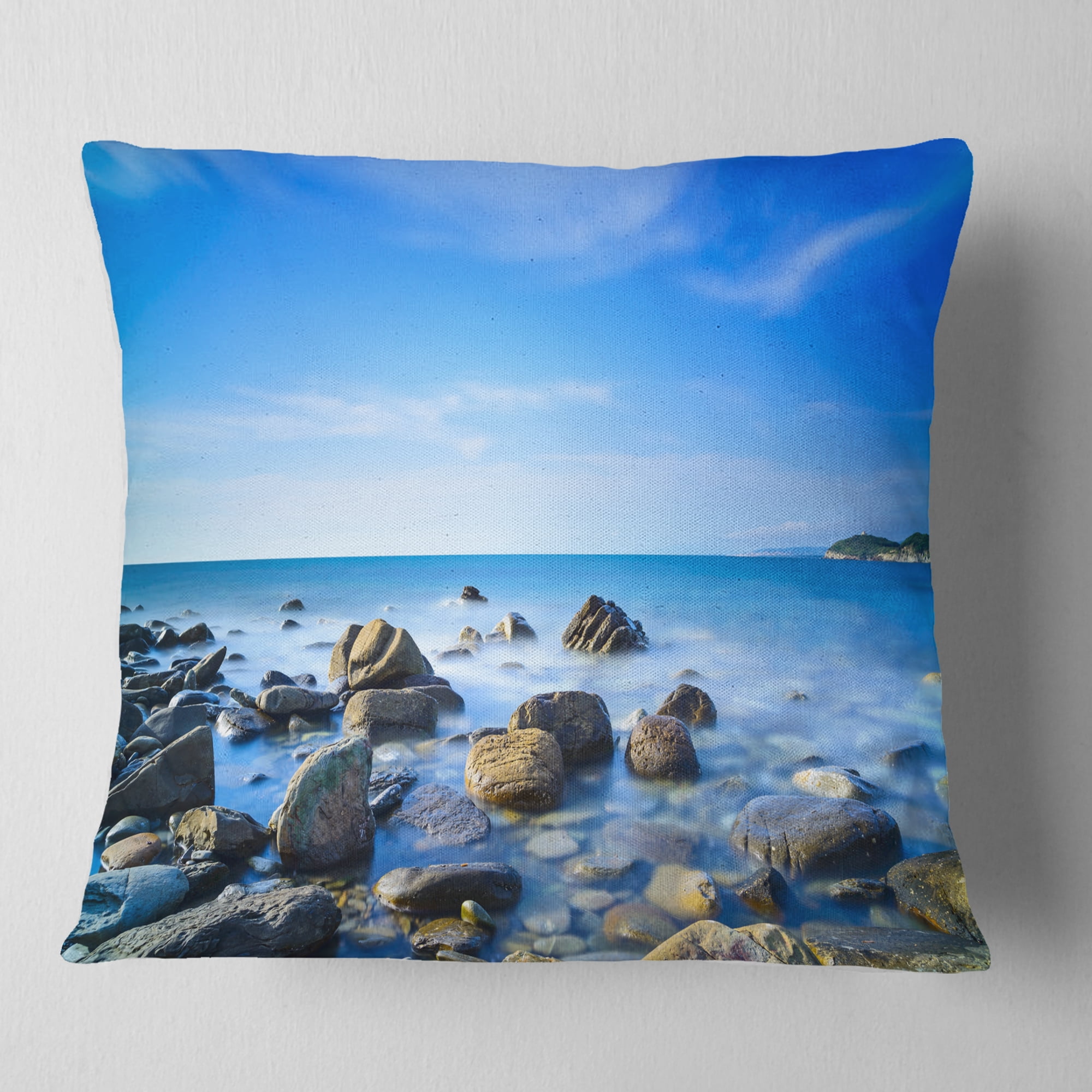 Designart Baratti Bay Rocks in Waters at Sunset - Seashore Throw Pillow - 18x18