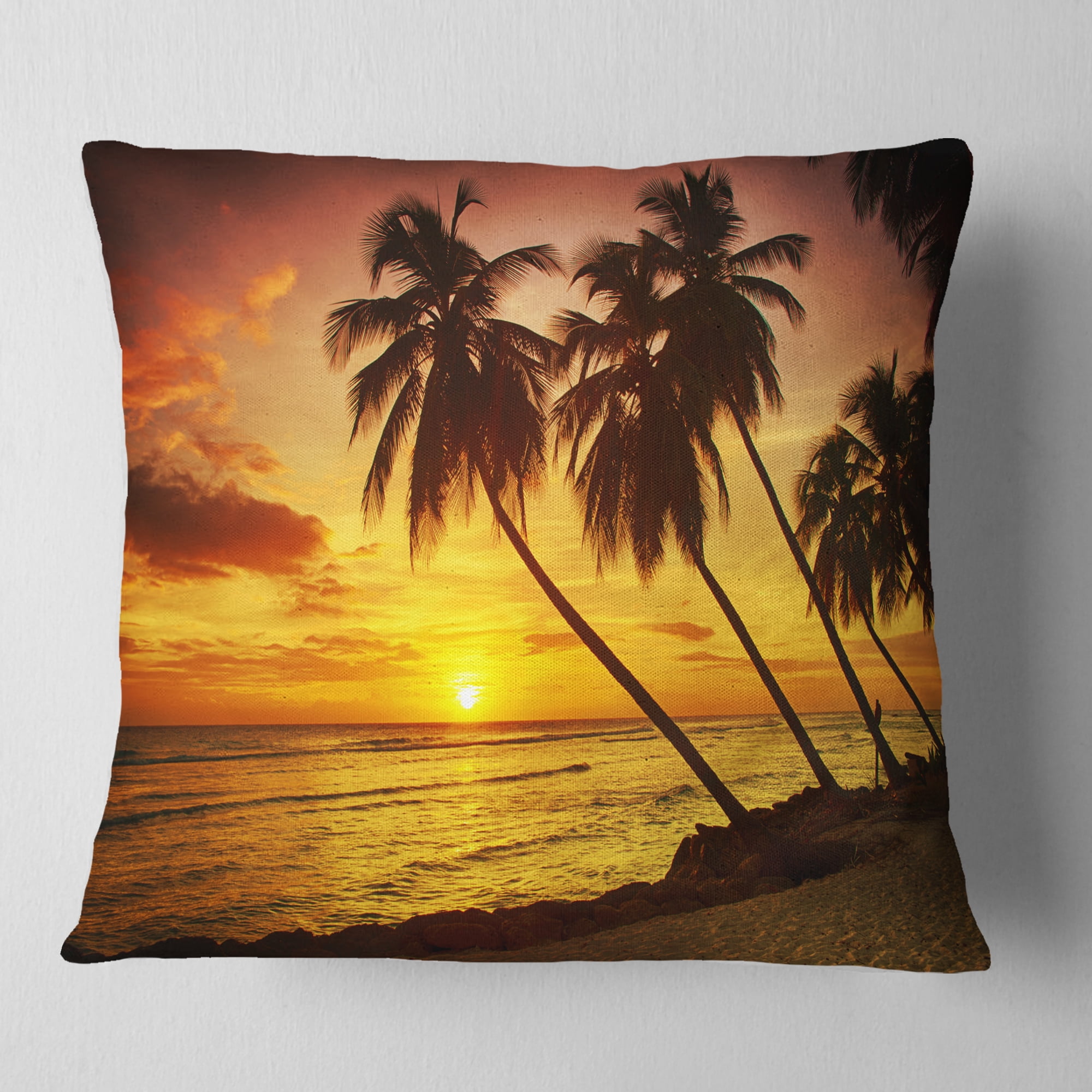 Designart Barbados Island Evening Seashore - Modern Seascape Throw Pillow - 18x18