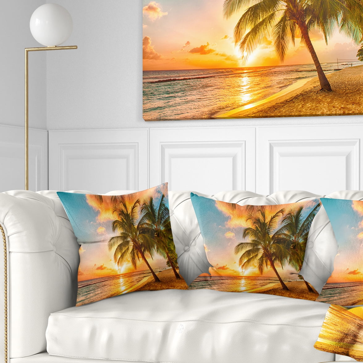 Designart Barbados Landscape - Photography Throw Pillow - 18x18