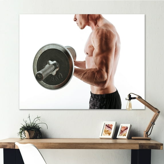 Designart "Barbell Workout For Sportsman" Aerobic & Bodybuilding Canvas Wall Art