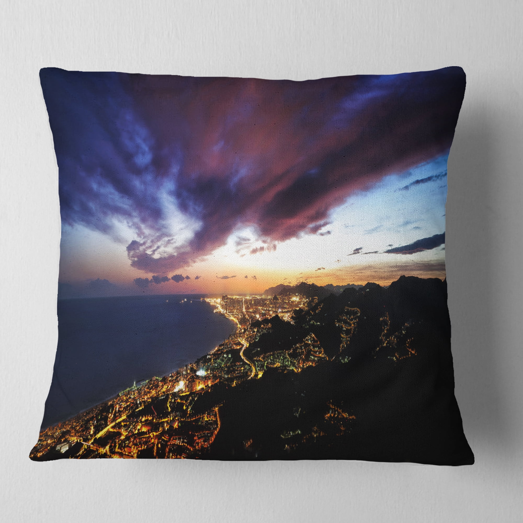 Designart Barcelona Skyline Panorama - Cityscape Throw Pillow - 16x16