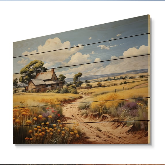 Designart "Barn Country Legacy Painting I" Farmhouse Print on Natural Pine Wood