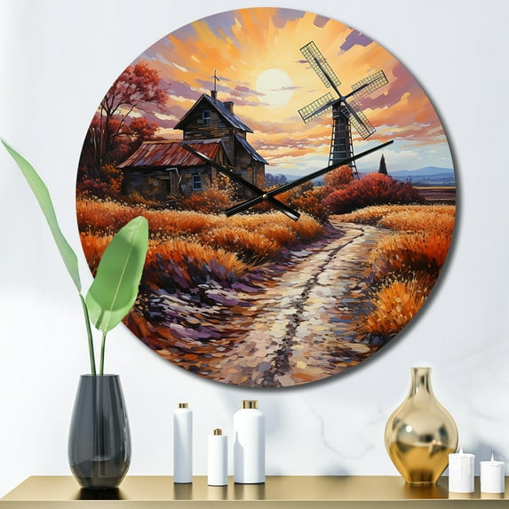 Designart "Barn Rural Reverie painting" Countryside Oversized Wall Clock