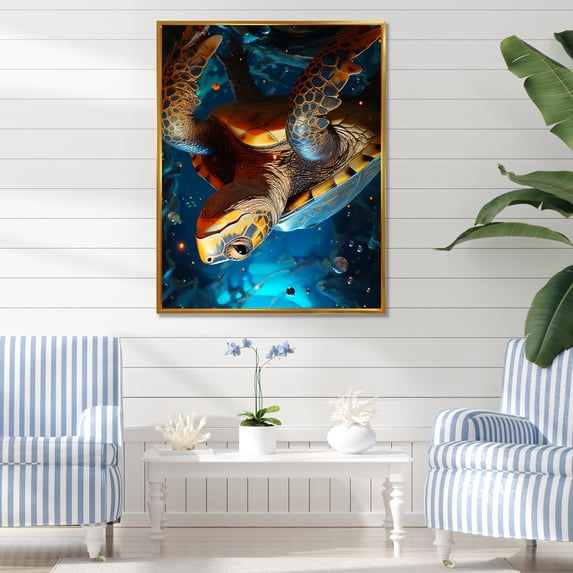 Designart "Baroque Elegance" Animals Turtle Floater Framed Wall Decor