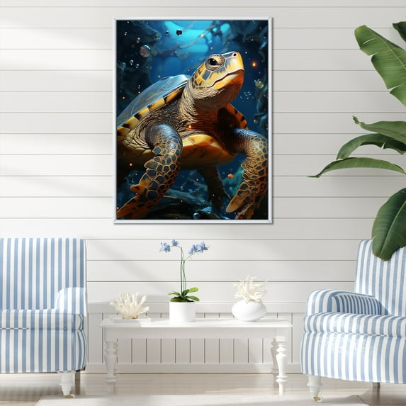 Designart "Baroque Elegance" Animals Turtle Floater Framed Wall Decor