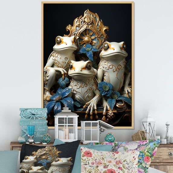 Designart "Baroque Frog Elegance I" Frogs & Toads Floater Framed Wall Art Prints