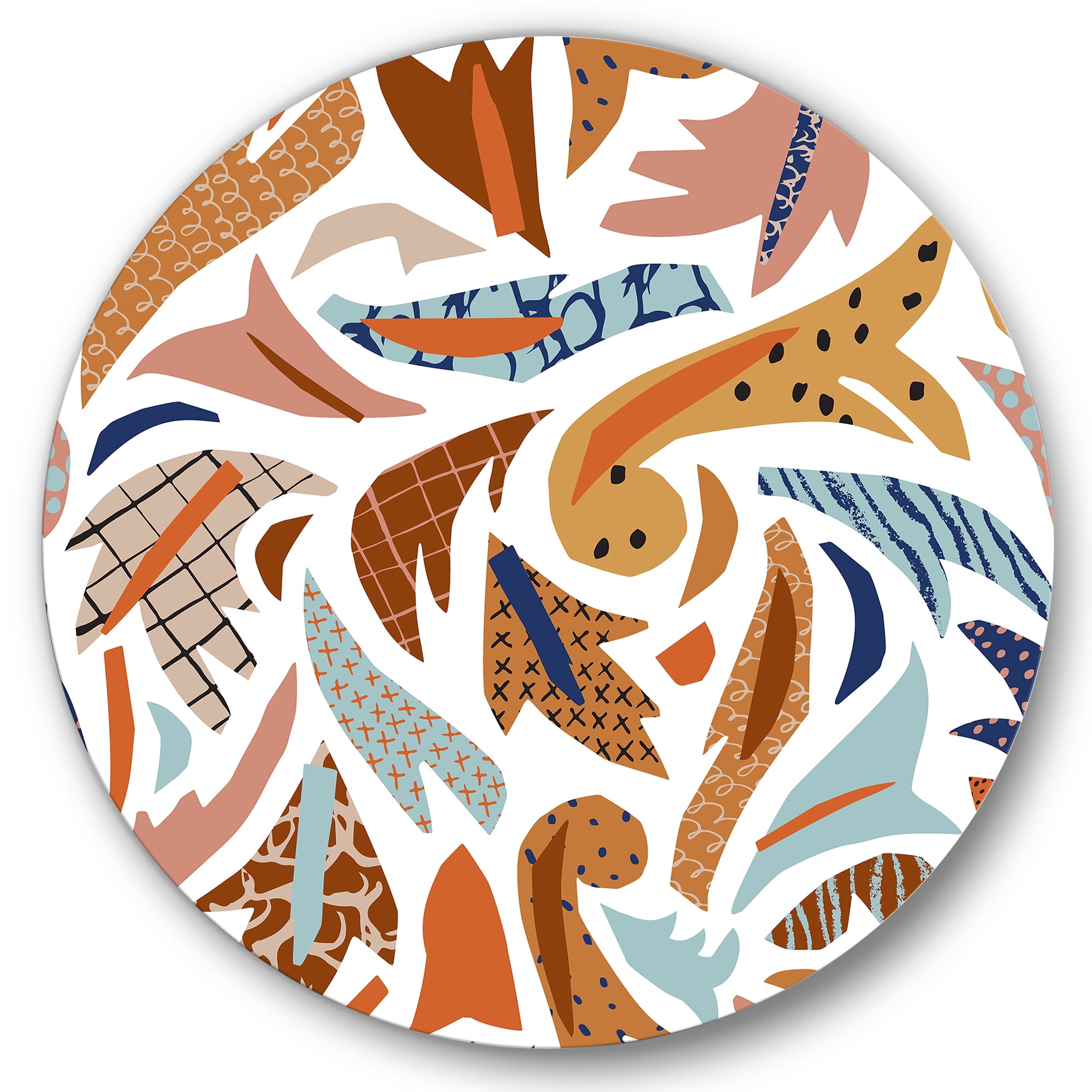 Designart 'Baroque Inspired Stylized Doodles Shapes' Bohemian & Eclectic Circle Metal Wall Art 36x36 - Disc of 36