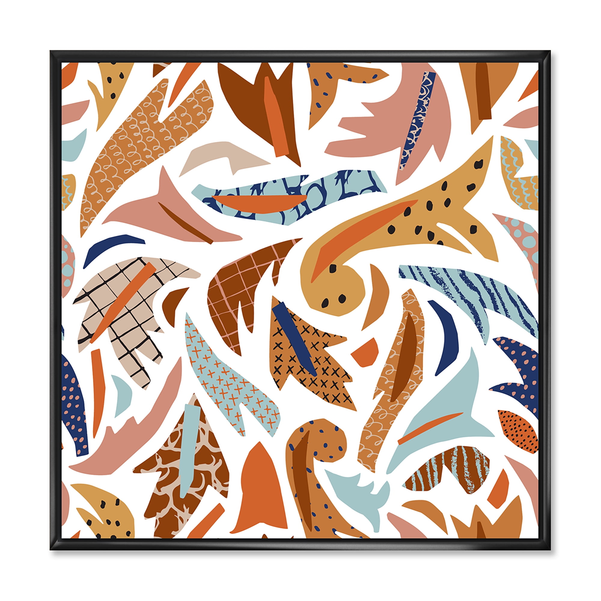 Designart 'Baroque Inspired Stylized Doodles Shapes' Bohemian & Eclectic Framed Canvas Wall Art Print