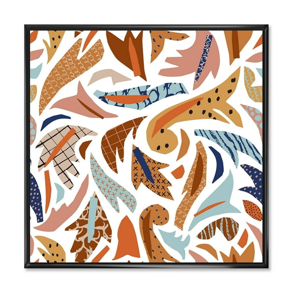 Designart 'Baroque Inspired Stylized Doodles Shapes' Bohemian & Eclectic Framed Canvas Wall Art Print