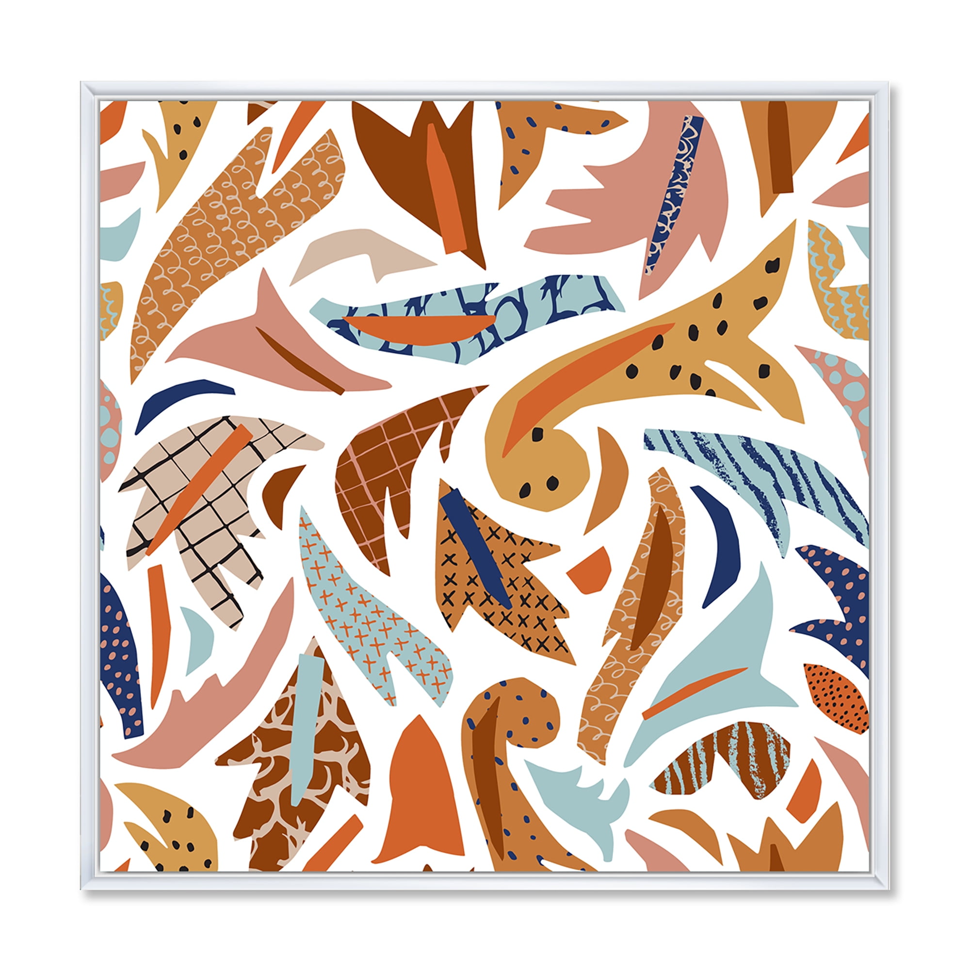 Designart 'Baroque Inspired Stylized Doodles Shapes' Bohemian & Eclectic Framed Canvas Wall Art Print