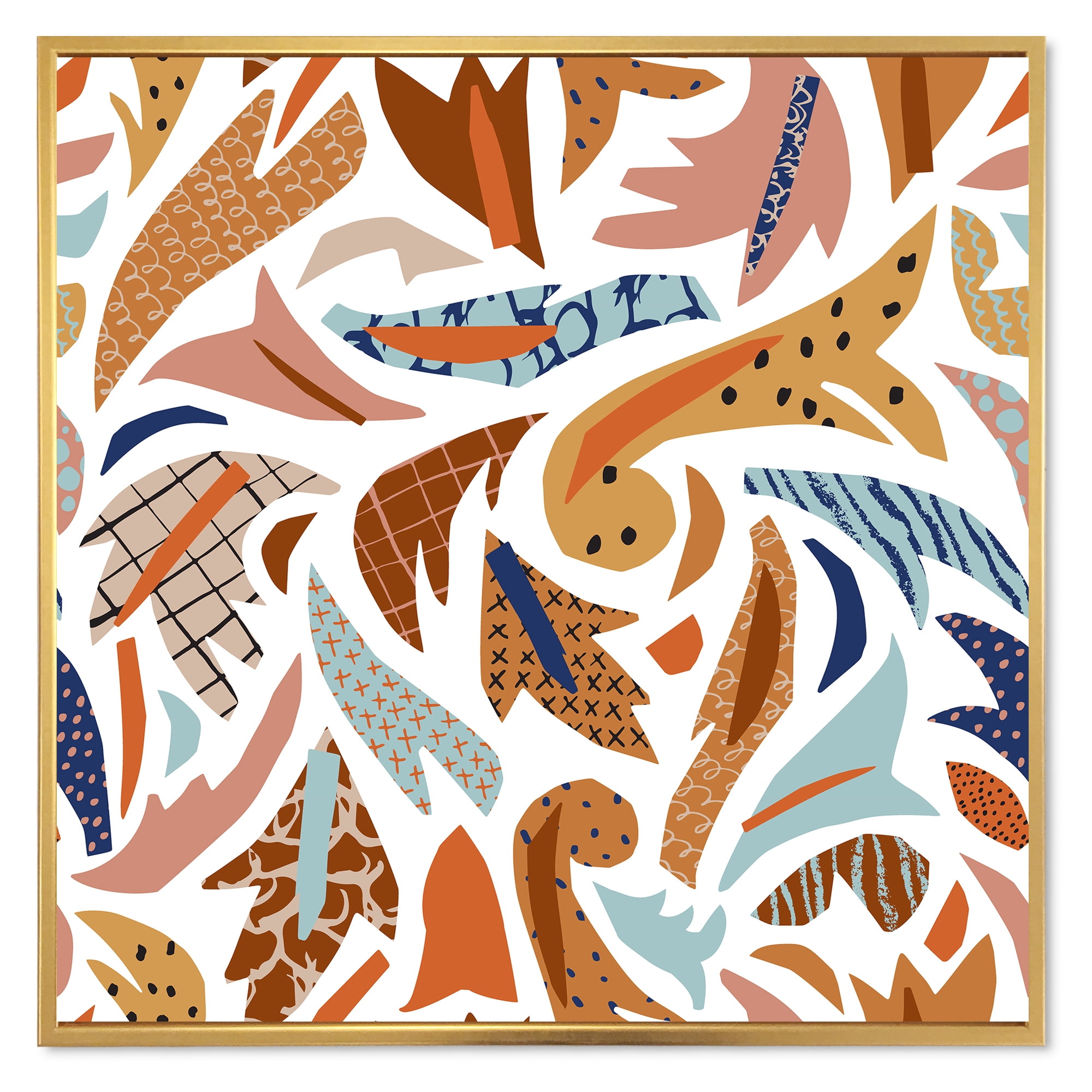 Designart 'Baroque Inspired Stylized Doodles Shapes' Bohemian & Eclectic Framed Canvas Wall Art Print