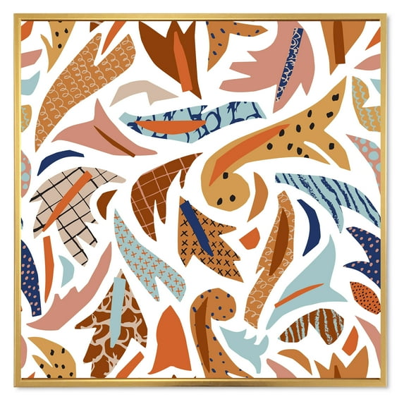 Designart 'Baroque Inspired Stylized Doodles Shapes' Bohemian & Eclectic Framed Canvas Wall Art Print