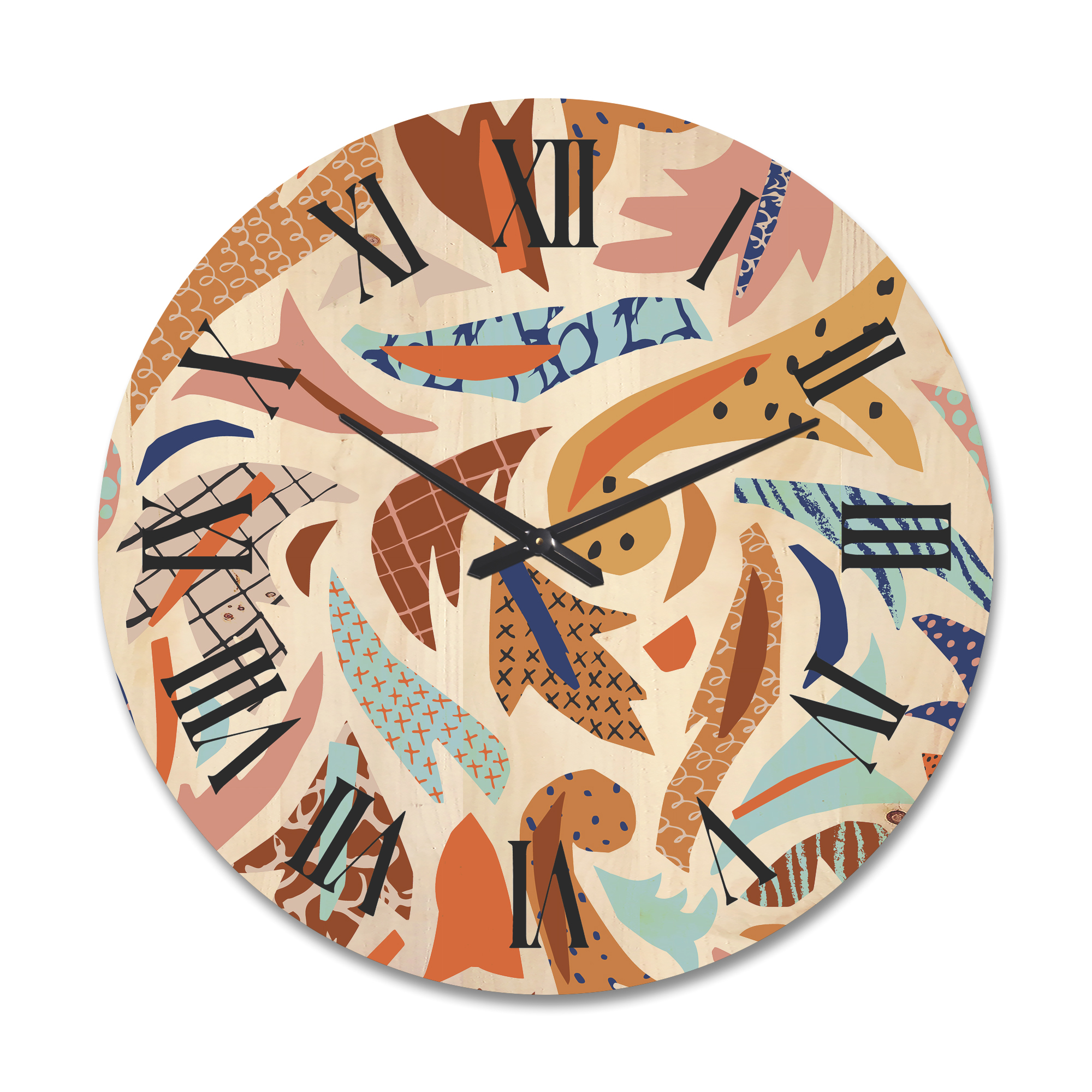 Designart 'Baroque Inspired Stylized Doodles Shapes' Bohemian & Eclectic Wood Wall Clock