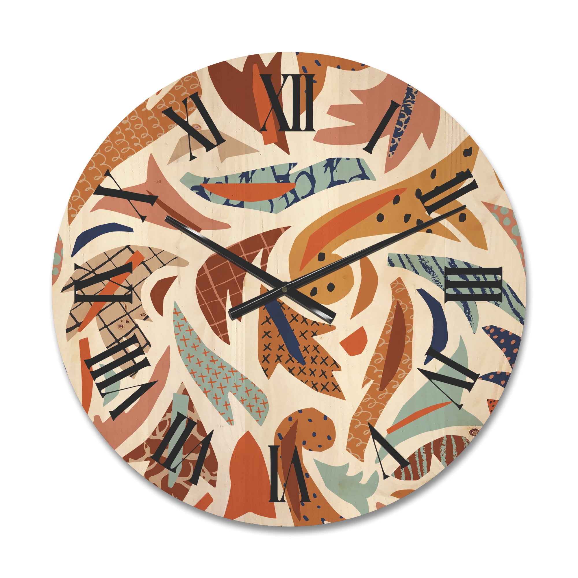Designart 'Baroque Inspired Stylized Doodles Shapes' Bohemian & Eclectic Wood Wall Clock