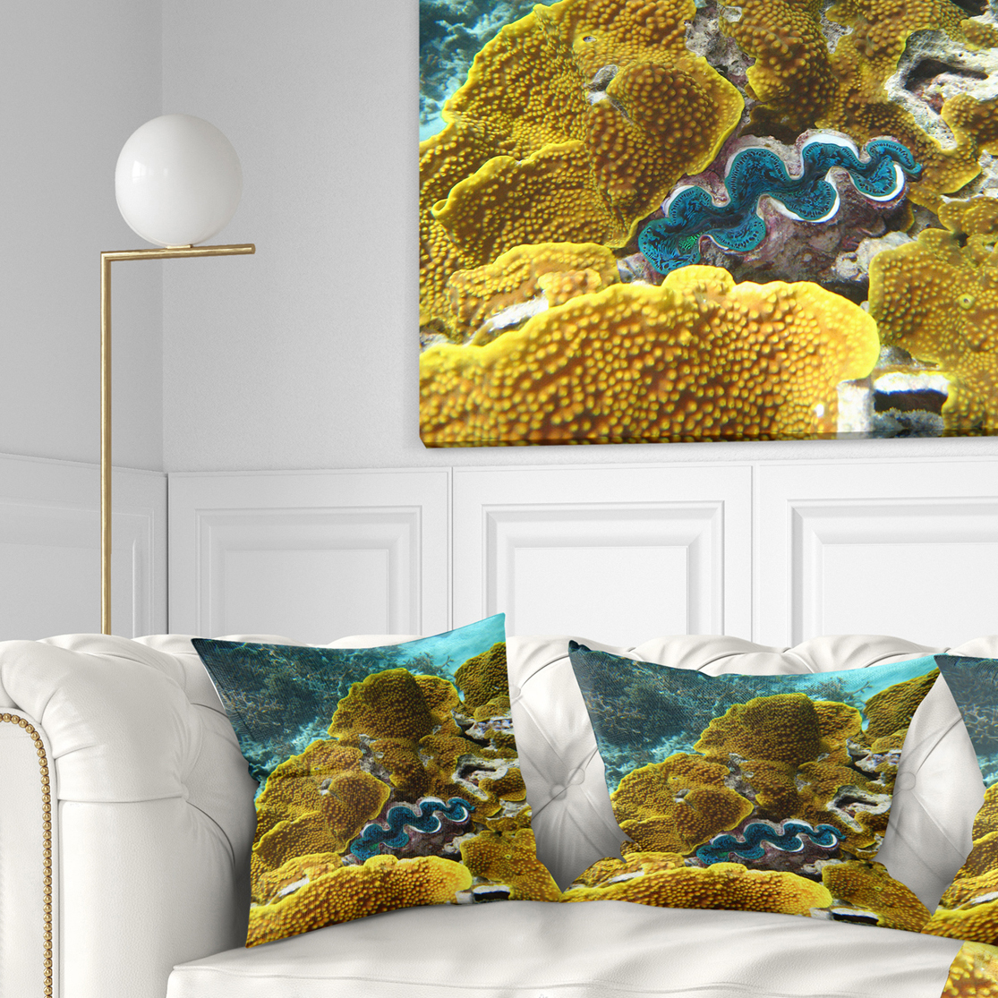 Designart Barrier Reef Underwater Scene - Seascape Throw Pillow - 16x16