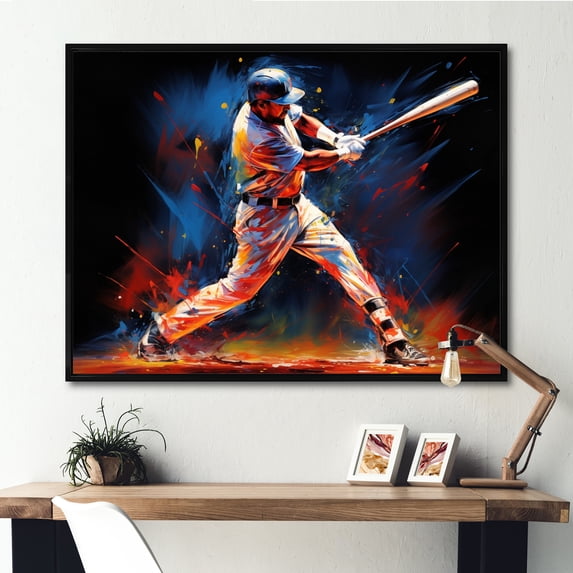 Designart "Baseball Swing Of EFlow IV" Sports Floater Framed Canvas Art Print