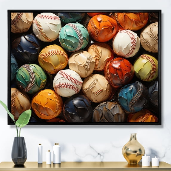Designart "Baseball composition I" Sports Floater Framed Wall Art Print