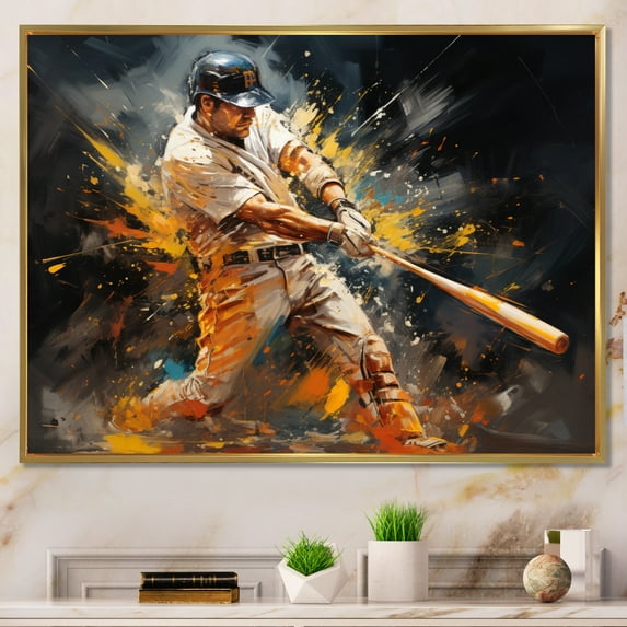 Designart "Baseball modern Home Run" Sports Floater Framed Wall Decor