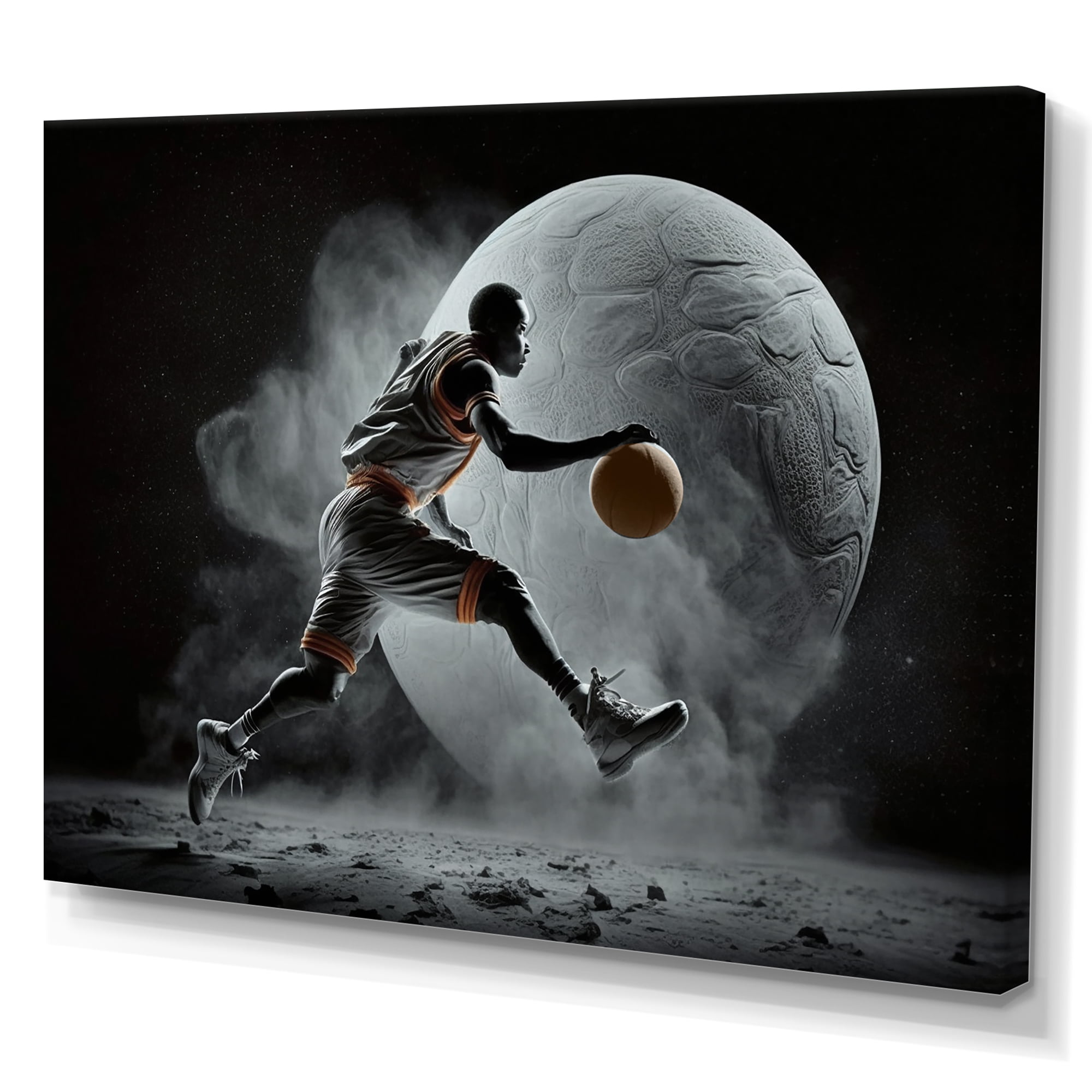 Designart Basket Ball On The Moon Canvas Wall Art
