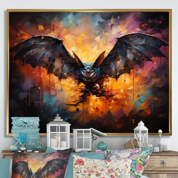 Designart "Bat Nocturnal Wings composition" Animals Floater Framed Wall Art Living Room