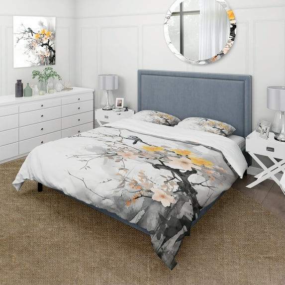 Designart "Bat Sum Asian beauty I" Asian Bedding Covert Set - Asian Art Yellow People Bed Set With 2 Shams