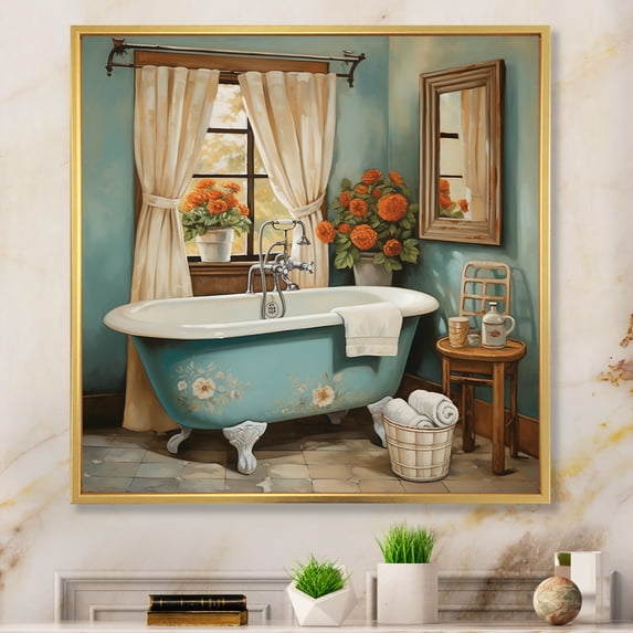 Designart "Bath Vintage beauty II" Bath & Laundry Floater Framed Canvas Print