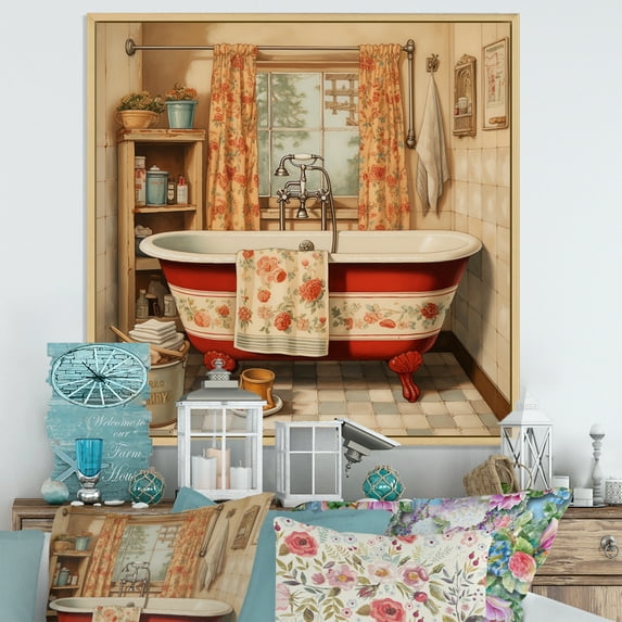Designart "Bath Vintage beauty III" Bath & Laundry Floater Framed Canvas Print