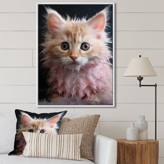 Designart "Bathing Cuddly Kittens In The Bathroom I" Bathroom Floater Framed Canvas Art Print