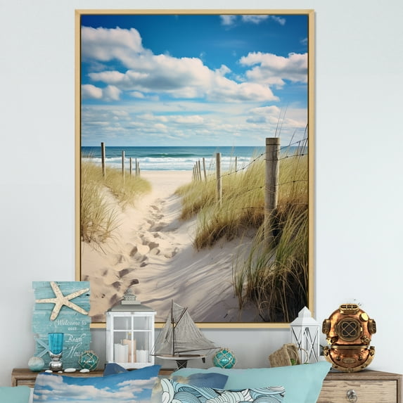 Designart "Bathing in the Ocean III" Nautical & Beach Floater Framed Wall Art Living Room