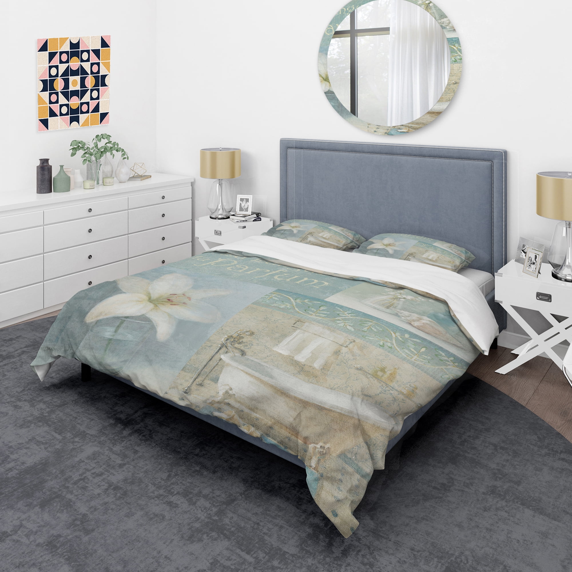 Designart 'Bathroom Lily Parfum Bath Story' Coastal Duvet Cover Set