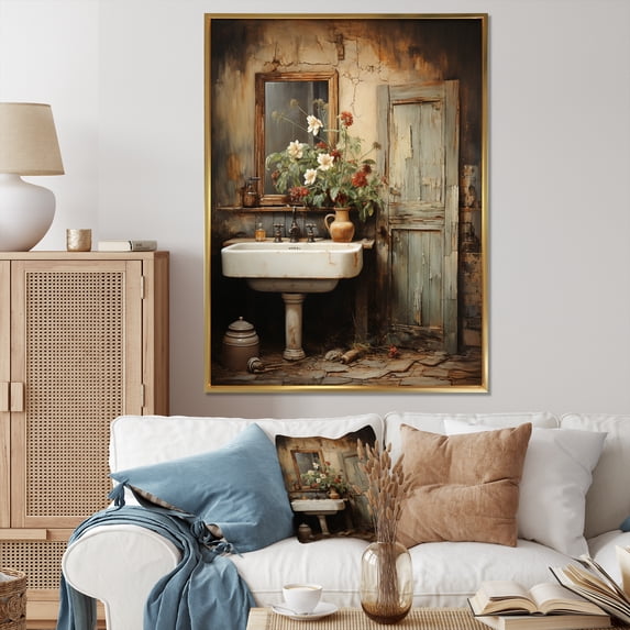 Designart "Bathroom Rustic beauty II" Bathroom Floater Framed Wall Art Print