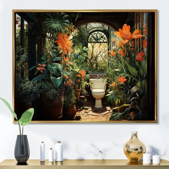 Designart "Bathroom Toilet Fresh botanics I" Bath & Laundry Floater Framed Wall Art Print