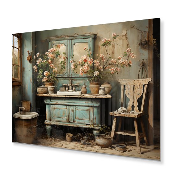 Designart "Bathroom Toilet Vintage beauty I" Bath & Laundry Metal Wall Art Prints