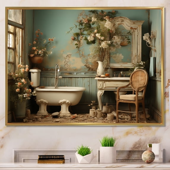 Designart "Bathroom Toilet Vintage beauty III" Bath & Laundry Floater Framed Wall Art Living Room