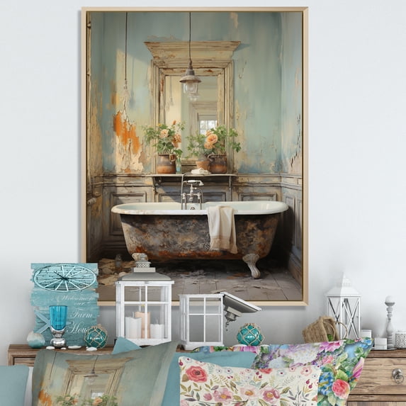 Designart "Bathroom Vintage beauty II" Bathroom Floater Framed Canvas Art Print