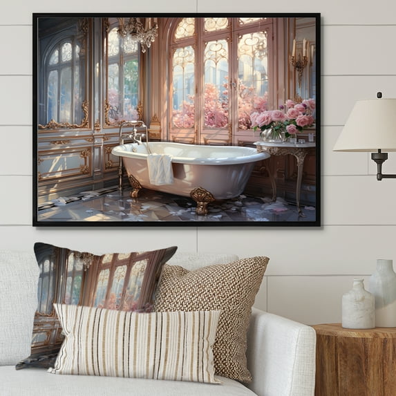 Designart "Bathroom delicate Glow II" Bath & Laundry Floater Framed Canvas Art Print