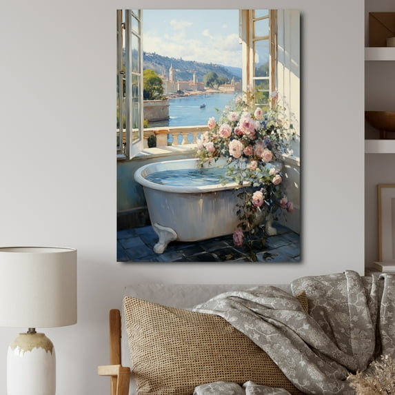 Designart "Bathroom in France" Floral Wall Art Print