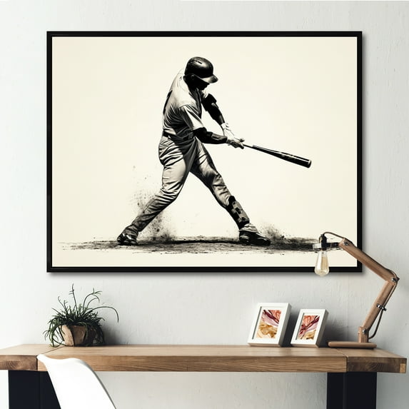 Designart "Batter's Intense Gaze" Sports Floater Framed Canvas Art Print