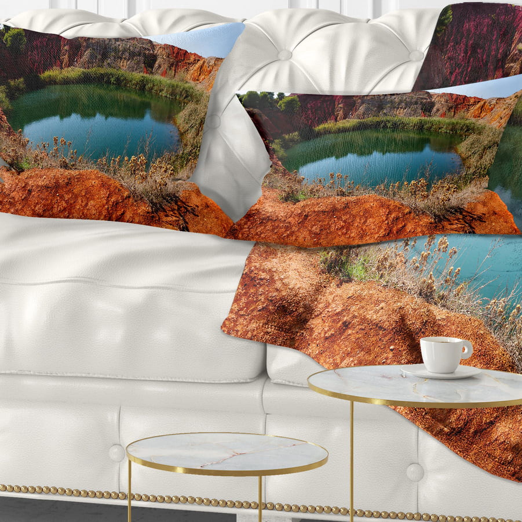 Designart Bauxite Mine with Lake - Landscape Photo Throw Pillow - 12x20