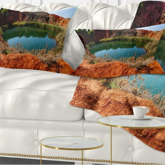 Designart Bauxite Mine with Lake - Landscape Photo Throw Pillow - 12x20