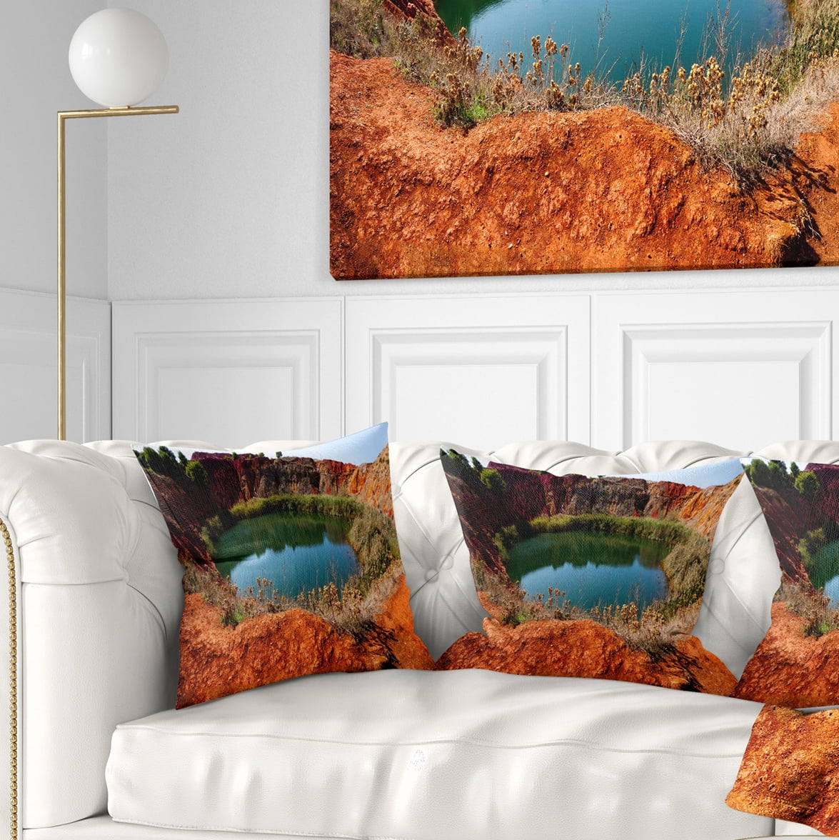Designart Bauxite Mine with Lake - Landscape Photo Throw Pillow - 16x16