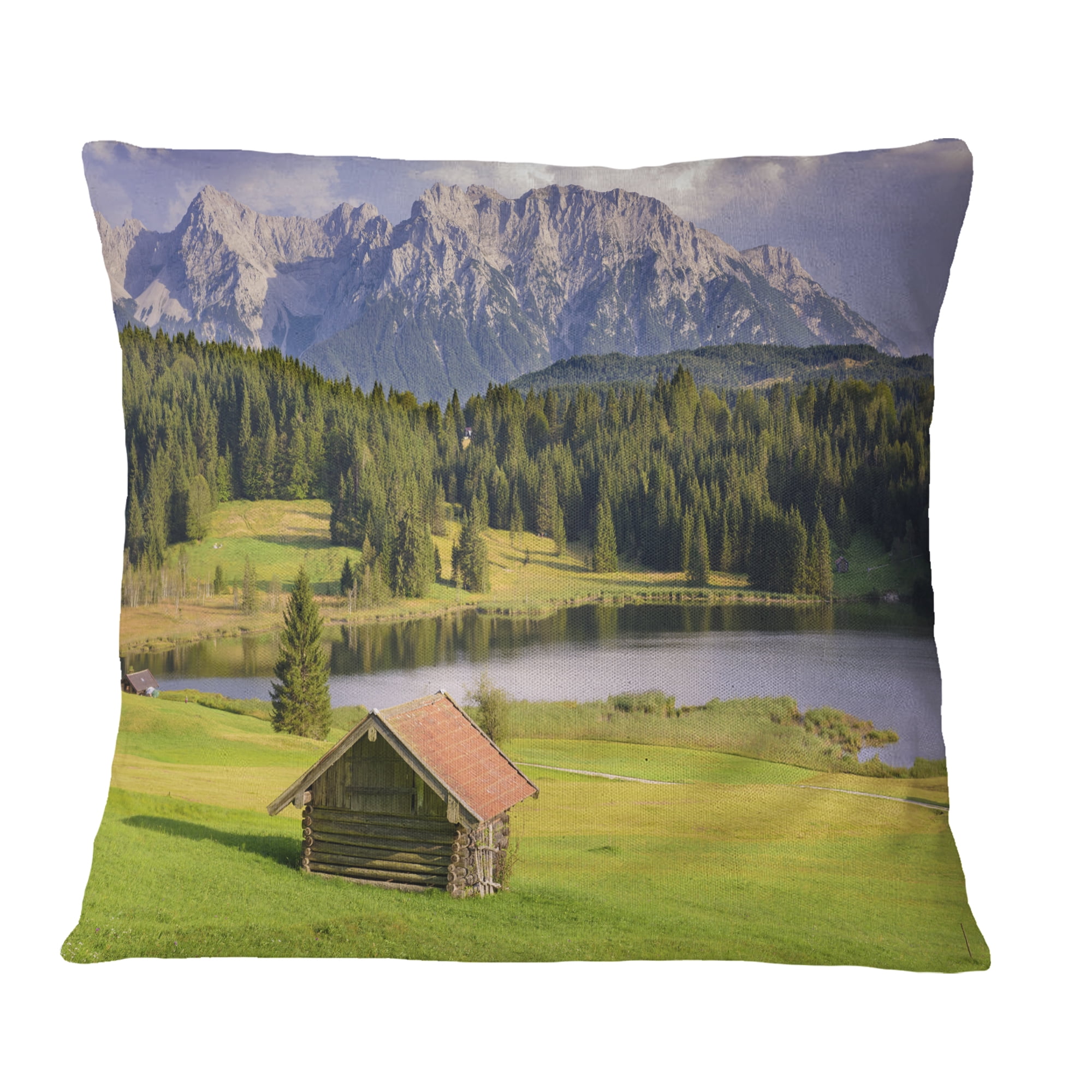 Designart Bavaria with Mountains and Lake - Landscape Printed Throw Pillow - 16x16