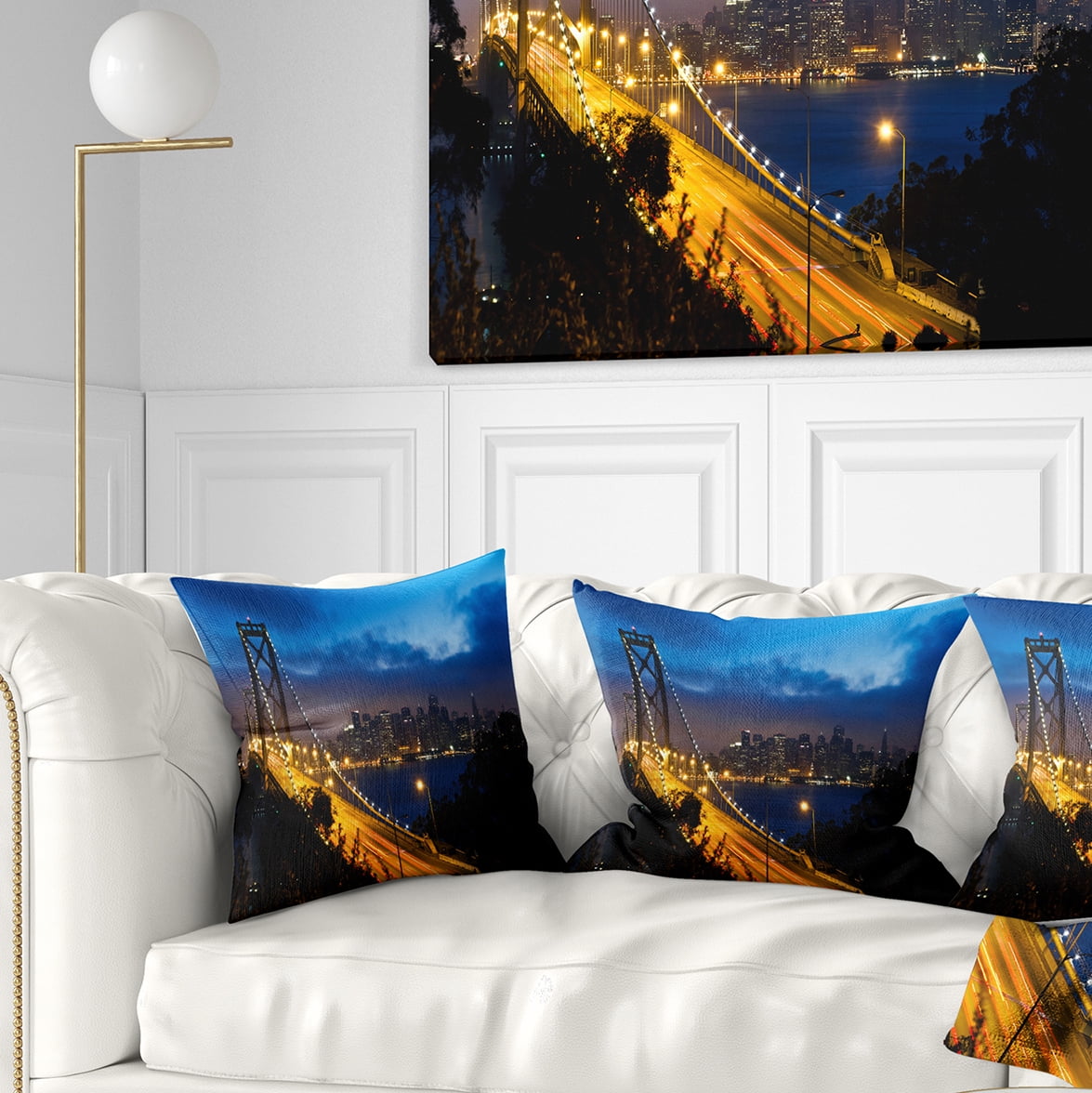 Designart Bay Bridge San Francisco - Cityscape Photo Throw Pillow - 18x18