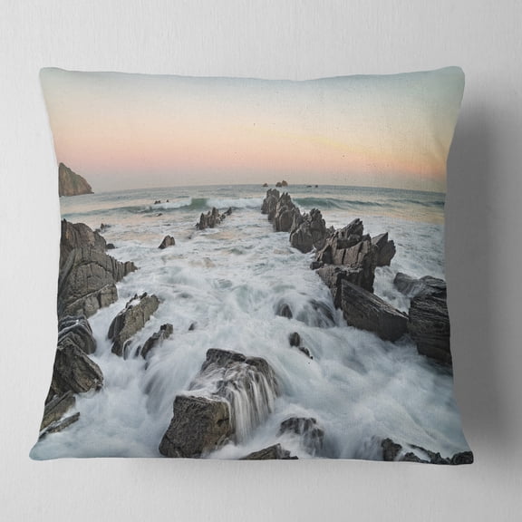 Designart Bay of Biscay Atlantic Coast Spain - Landscape Printed Throw Pillow - 16x16