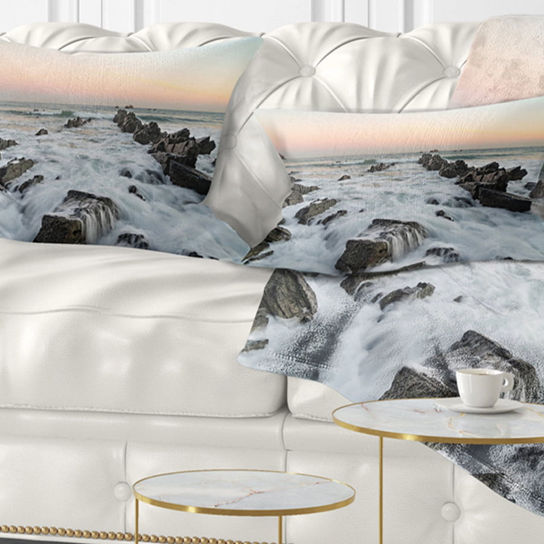 Designart Bay of Biscay Spain Seashore - Landscape Printed Throw Pillow - 12x20