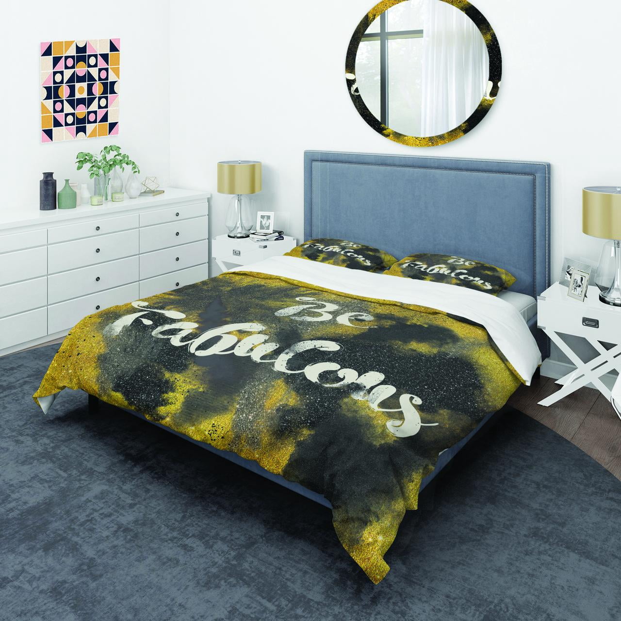 Designart 'Be Fabulous Quote Black on Gold' Glam Duvet Cover Set