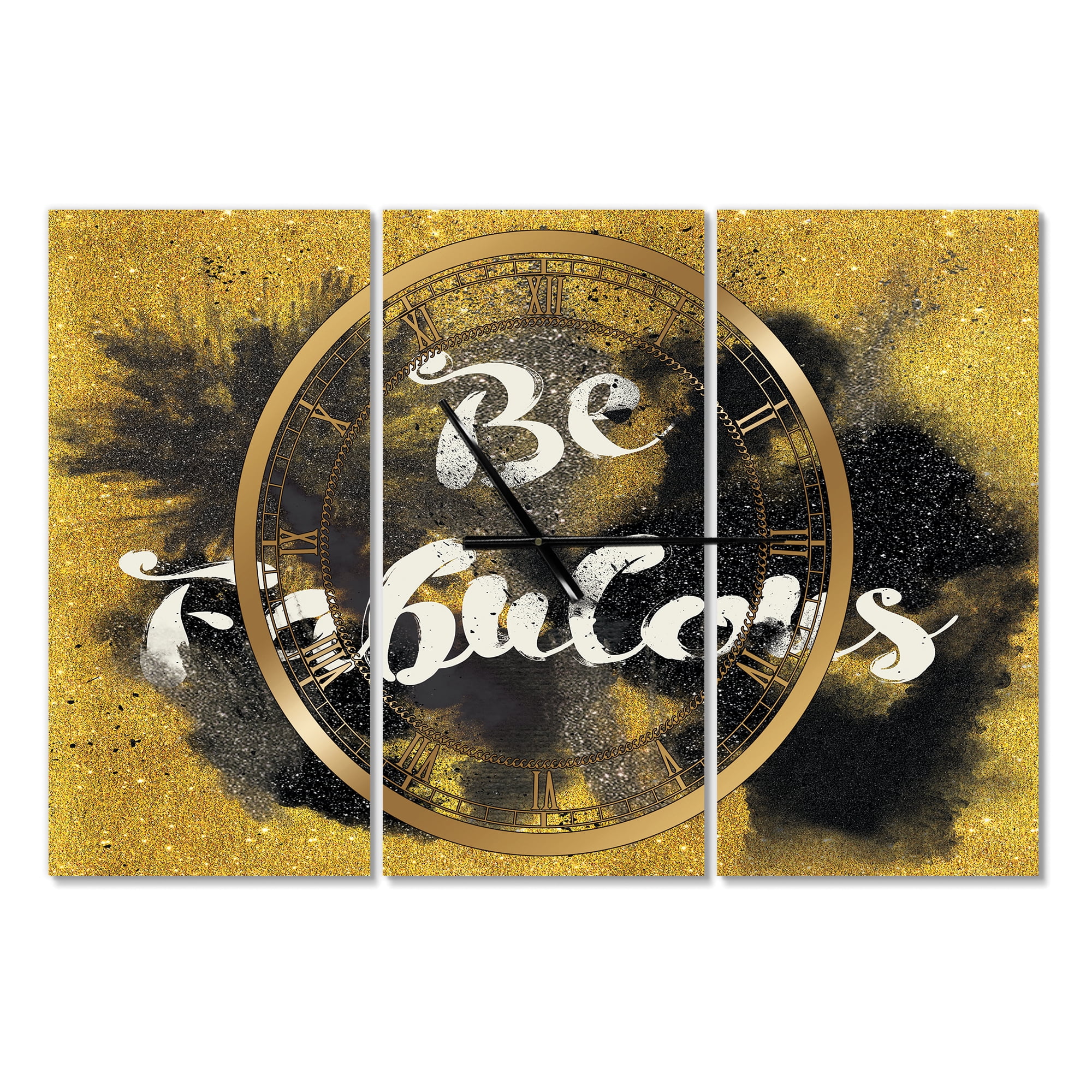 Designart 'Be Fabulous Quote Black on Gold' Traditional Wall Clock